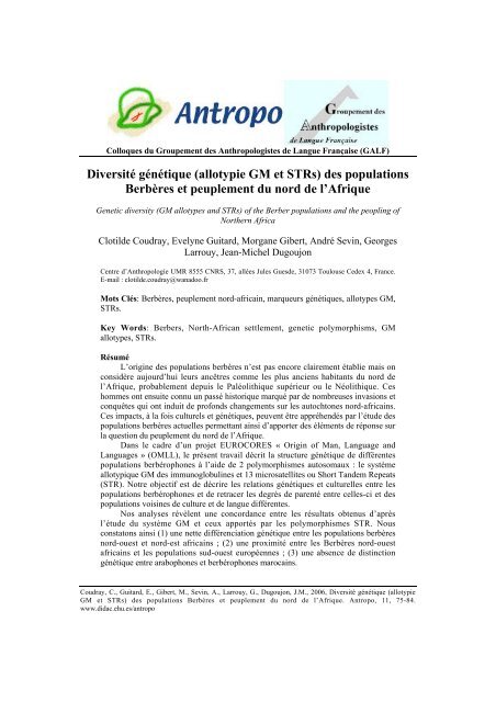 des populations BerbÃ¨res et peuplement du nord de l'Afrique - Antropo