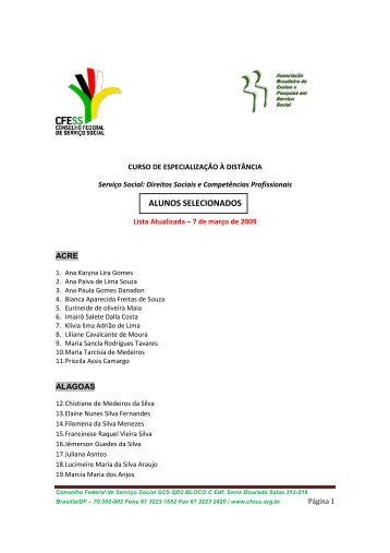 lista definitiva dos candidatos aprovados para o Curso de ... - CFESS