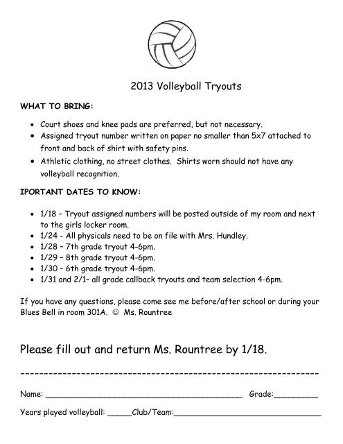 Volleyball Tryouts Info - Lynnhaven Middle School