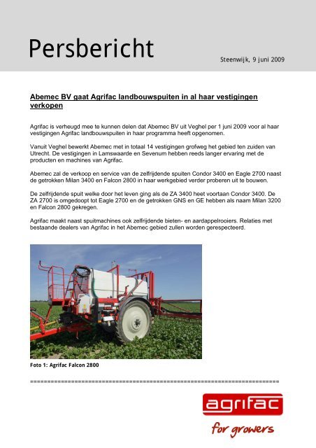 Persbericht Agrifac - Abemec