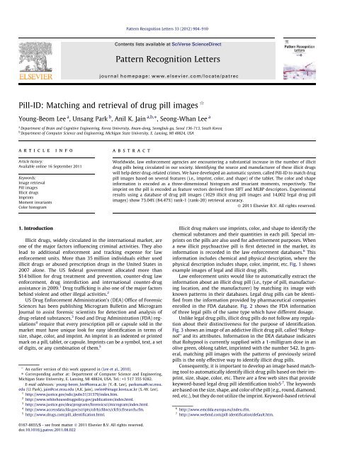 Pill-ID: Matching and retrieval of drug pill images - Department of ...