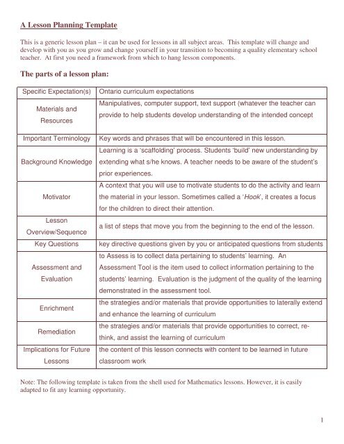 Lesson Plan Template Grade 4 Publish