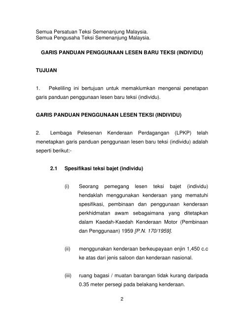 Garis Panduan Penggunaan Lesen Baru Teksi - SPAD