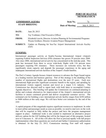 Commission Briefing Memo: July 9, 2013 - Port of Seattle