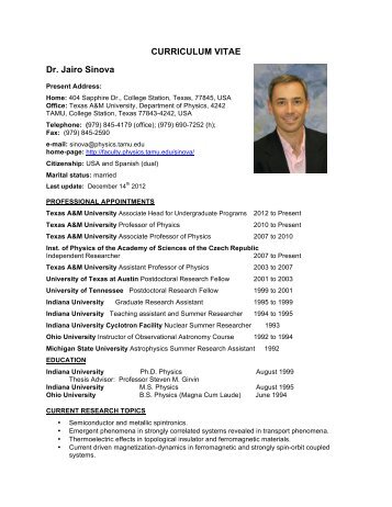 Jairo Sinova's Curriculum Vitae - Groups - Texas A&M University