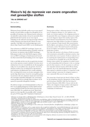 Risico's bij de repressie van zware ongevallen met gevaarlijke stoffen