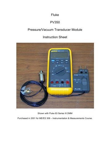 Fluke PV350 Pressure/Vacuum Transducer Module Instruction Sheet