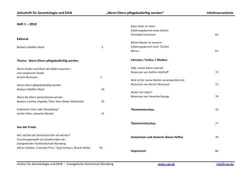 Zeitschrift für Gerontologie und Ethik - Evangelische Hochschule ...