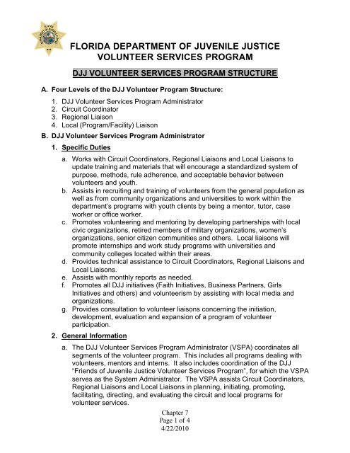 Volunteer Coordinator Manual - Florida Department of Juvenile Justice