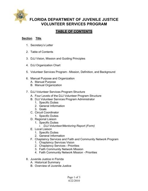 Volunteer Coordinator Manual - Florida Department of Juvenile Justice