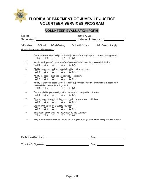 Volunteer Coordinator Manual - Florida Department of Juvenile Justice