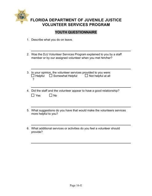 Volunteer Coordinator Manual - Florida Department of Juvenile Justice