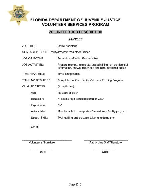 Volunteer Coordinator Manual - Florida Department of Juvenile Justice