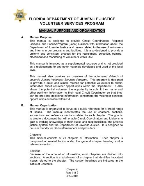 Volunteer Coordinator Manual - Florida Department of Juvenile Justice