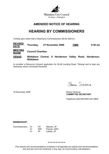 Hearing By Commissioner 27 November 2008 ... - Auckland Council