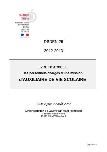 d'AUXILIAIRE DE VIE SCOLAIRE - Inspection acadÃ©mique du ...