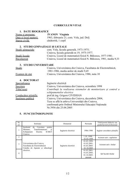 IVANOV Virginia Data Åi locul naÅterii - Universitatea din Craiova