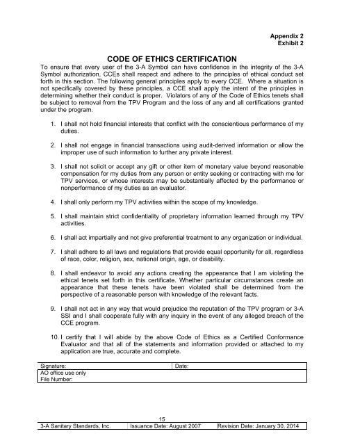 Criteria for Certified Conformance Evaluators - 3-A Sanitary Standards