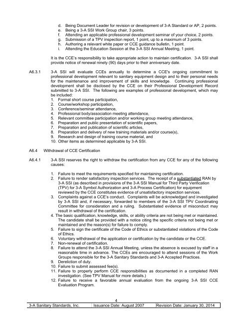 Criteria for Certified Conformance Evaluators - 3-A Sanitary Standards