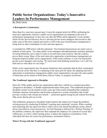 Public Sector Organizations: Today's Innovative Leaders In ... - IPMA