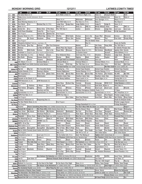 SUNDAY MORNING GRID 12/11/11 LATIMES.COM/TV TIMES