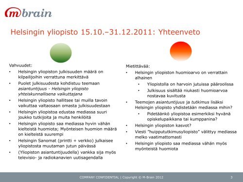 Helsingin yliopisto: Julkisuusanalyysi