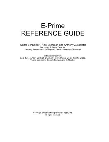 E-Prime REFERENCE GUIDE - System for Teaching Experimental ...