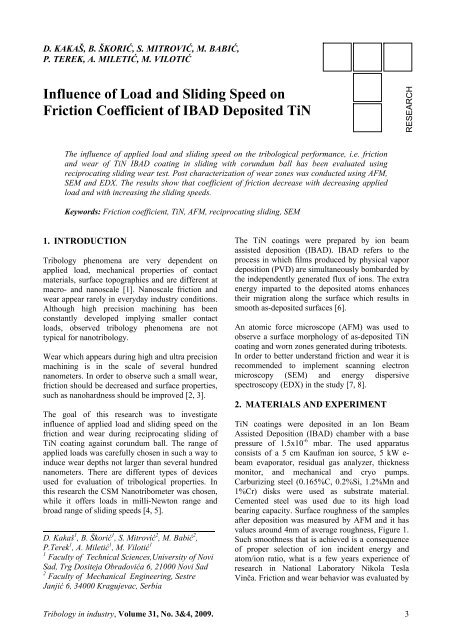 Influence of Load and Sliding Speed on Friction Coefficient of IBAD ...