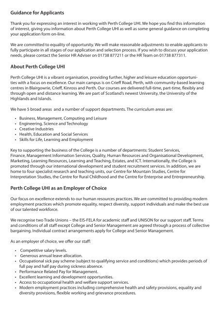 Guidance for Applicants About Perth College UHI Perth College UHI ...