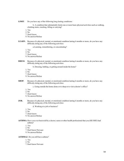 2003 findings with survey instrument - Shadac