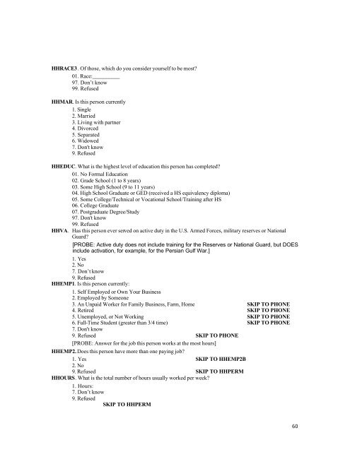 2003 findings with survey instrument - Shadac