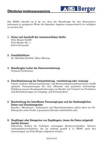 Öffentliches Verfahrensverzeichnis - Fritz Berger