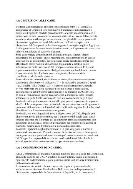 Regolamento Sportivo - Federazione Colombofila Italiana