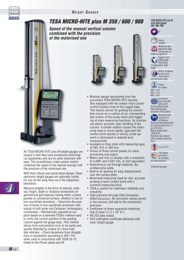 TESA MICRO-HITE plus M 350 / 600 / 900 - Measuring Tools ...