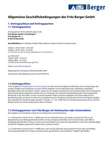 Allgemeine Geschäftsbedingungen der Fritz Berger GmbH