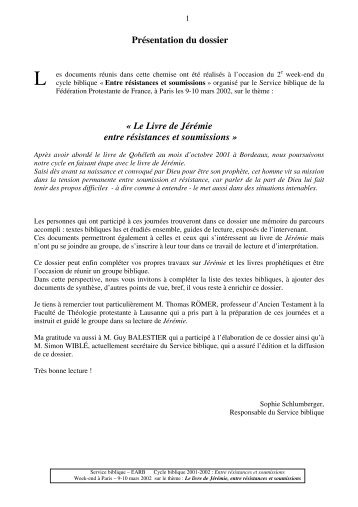 Le Livre de JÃ©rÃ©mie entre rÃ©sistances et soumissions - FÃ©dÃ©ration ...