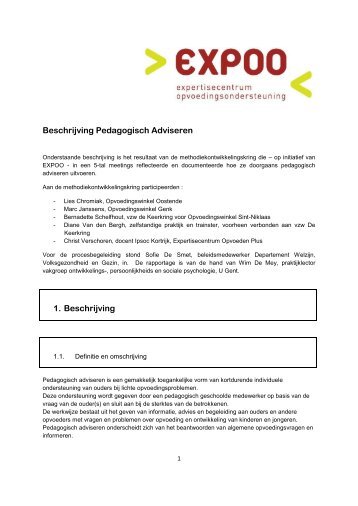 Beschrijving Pedagogisch Adviseren 1. Beschrijving - Expoo