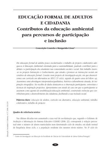 Educação formal de adultos e cidadania - Faculdade de Psicologia ...