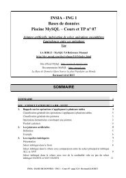 INSIA - ING 1 Bases de donnÃ©es Piscine MySQL â Cours et TP nÂ° 07
