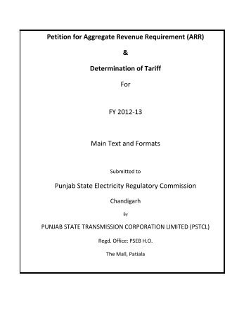 PSTCL ARR Tariff Petition for the financial year 2012-13
