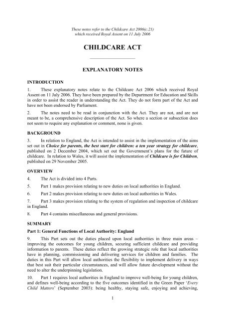 The Childcare Act 2006 - Notes [Website] - Fair Play For Children