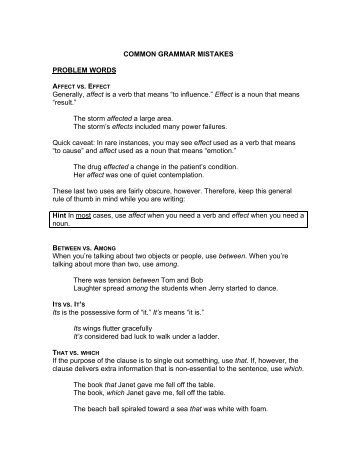 COMMON GRAMMAR MISTAKES PROBLEM WORDS Generally ...