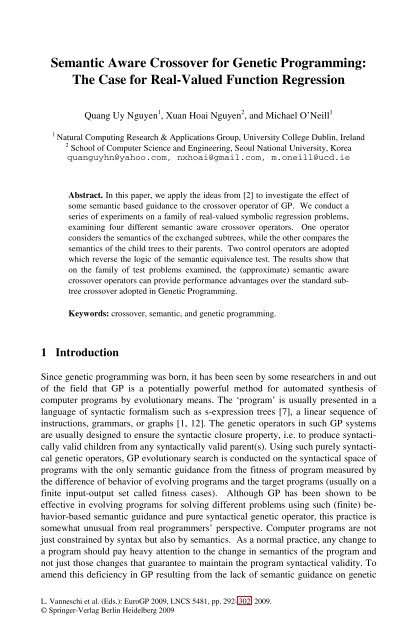 Semantic Aware Crossover for Genetic Programming - UCD NCRA ...