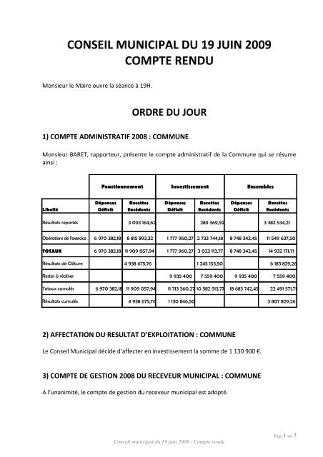 conseil municipal du 19 juin 2009 compte rendu - Mairie de Lorgues