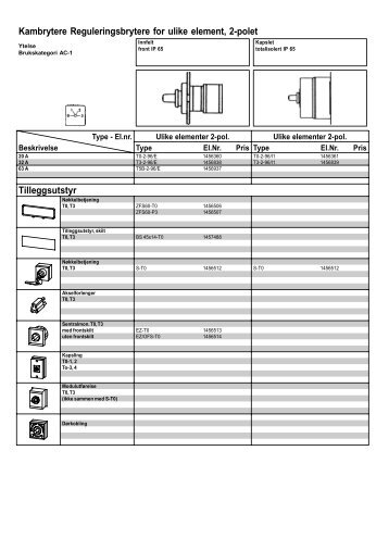 Kambrytere Reguleringsbrytere for ulike element, 2-polet ... - Moeller