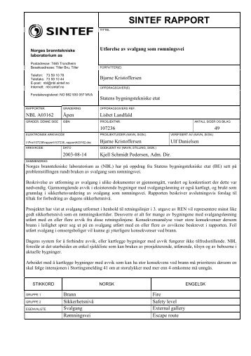 UtfÃ¸relse av svalgang som rÃ¸mningsvei - SINTEF NBL as
