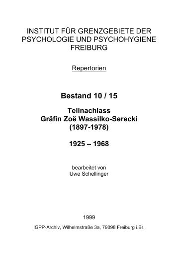 Bestand 10 / 15 Teilnachlass Gräfin Zoë Wassilko-Serecki - IGPP