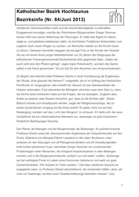 Katholischer Bezirk Hochtaunus Bezirksinfo (Nr. 84/Juni 2013)