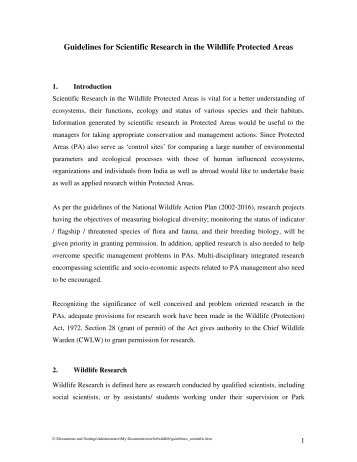 Guidelines for Scientific Research in the Wildlife Protected Areas