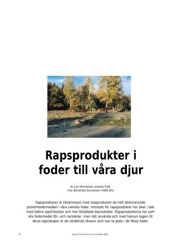 Rapsprodukter i foder till vÃ¥ra djur - Svensk Raps